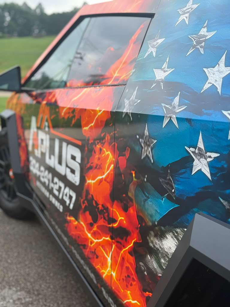 Flame and American flag full-vehicle wrap
