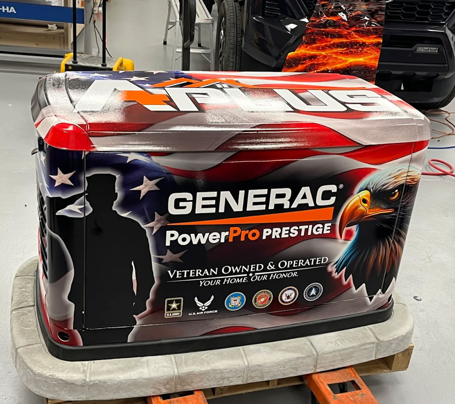 Wrapped Generac generator with A Plus graphics
